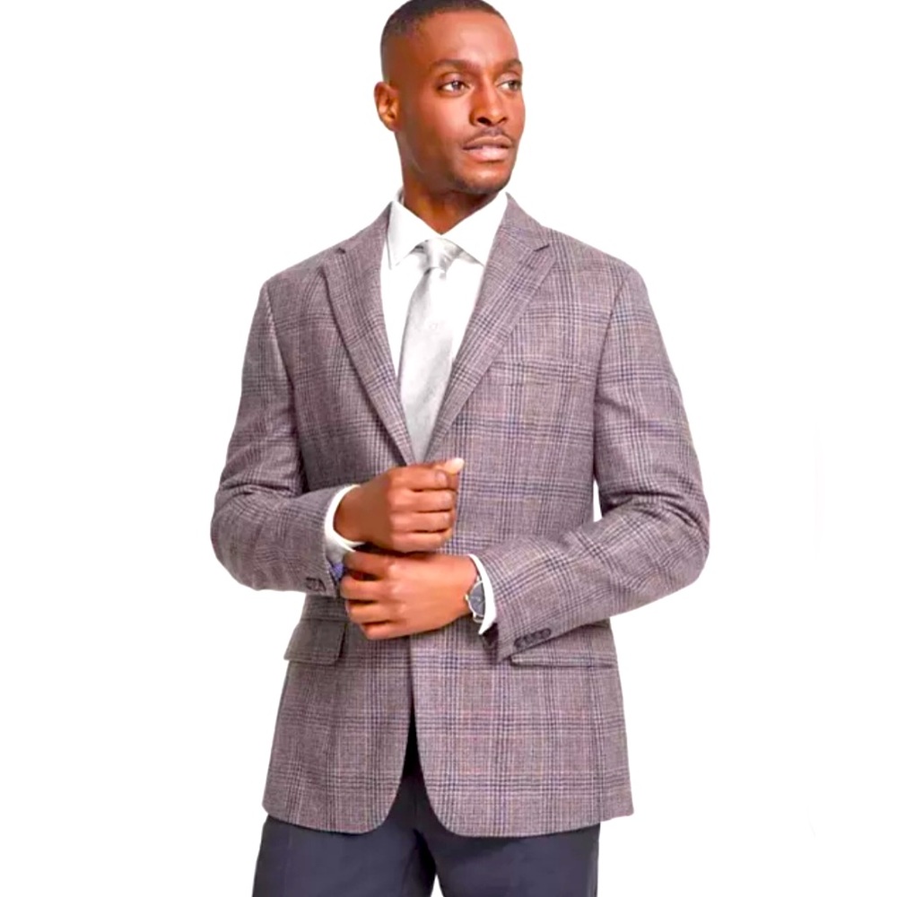 Tommy Hilfiger Men's Modern-Fit Plaid Wool Sport Coat, Brown, 42 Regular